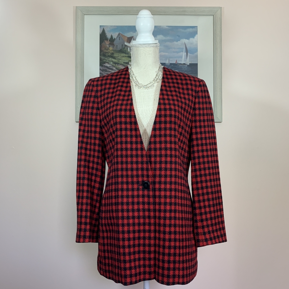 Miss Pendleton EUC wool red and black houndstooth blazer 8